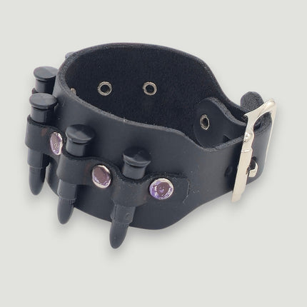 BC228  SMALL SILVER  OR BLACK BULLET BUCKLE BRACELET 1 1/2" WIDE