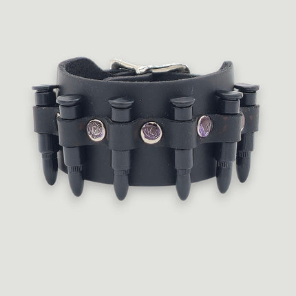 BC228  SMALL SILVER  OR BLACK BULLET BUCKLE BRACELET 1 1/2" WIDE