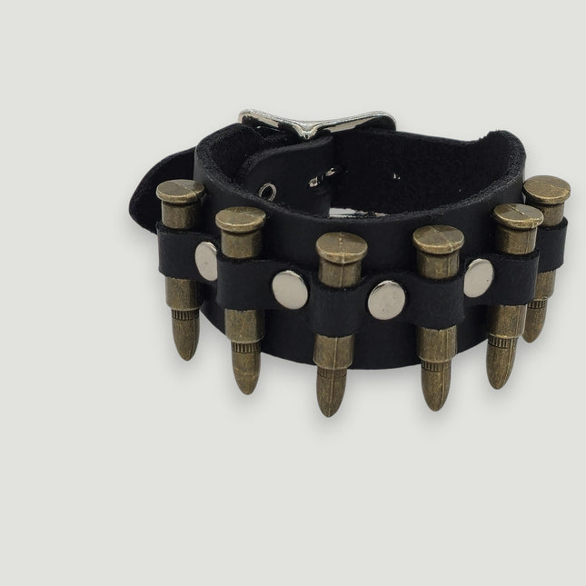 BC228  SMALL BRASS OR COPPER  BULLET BUCKLE BRACELET 1 1/2" WIDE