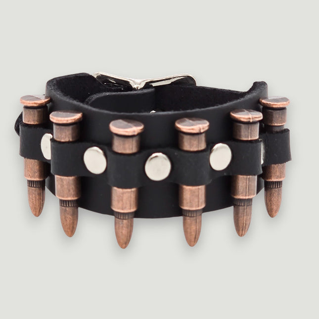 BC228  SMALL BRASS OR COPPER  BULLET BUCKLE BRACELET 1 1/2" WIDE