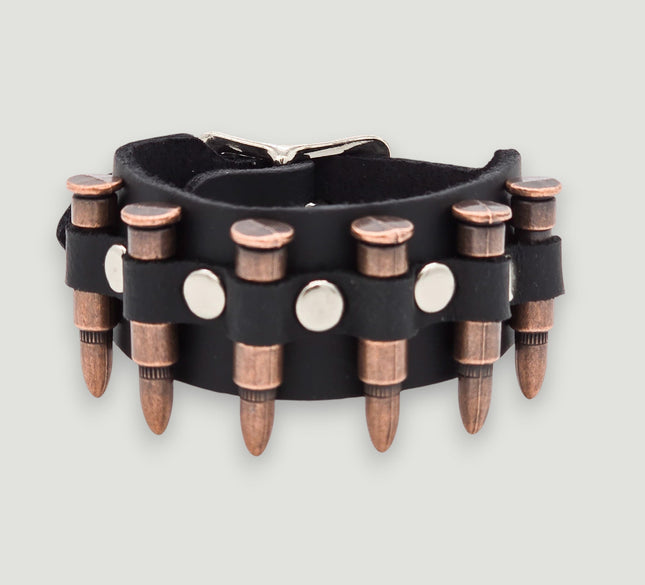 BC228  SMALL BRASS OR COPPER  BULLET BUCKLE BRACELET 1 1/2" WIDE
