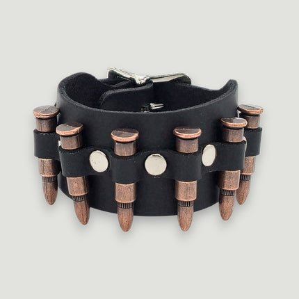 BC228  SMALL BRASS OR COPPER  BULLET BUCKLE BRACELET 1 1/2" WIDE