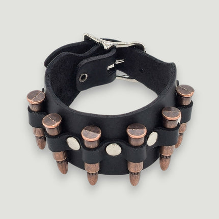 BC228  SMALL BRASS OR COPPER  BULLET BUCKLE BRACELET 1 1/2" WIDE