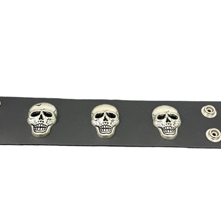 BC244  THREE SKULL HEAD BRACELET 2" WIDE