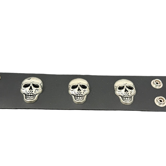 BC244  THREE SKULL HEAD BRACELET 2" WIDE