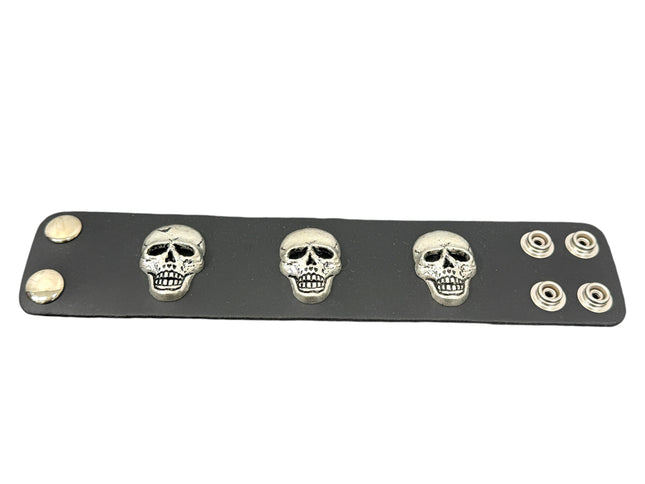 BC244  THREE SKULL HEAD BRACELET 2" WIDE