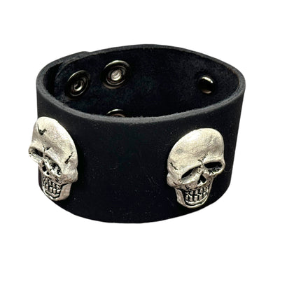 BC244  THREE SKULL HEAD BRACELET 2" WIDE