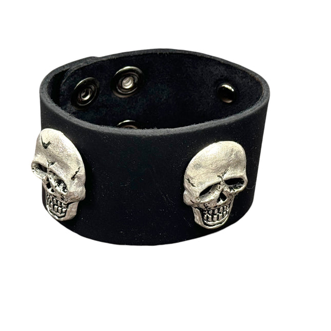 BC244  THREE SKULL HEAD BRACELET 2" WIDE