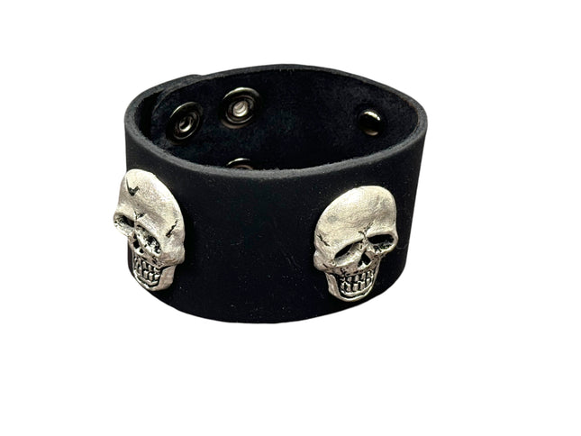 BC244  THREE SKULL HEAD BRACELET 2" WIDE