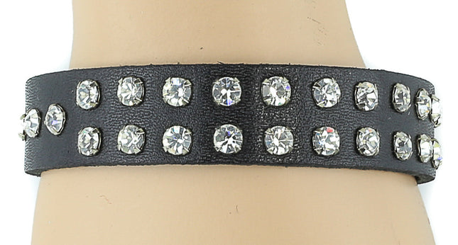 BC248L 2 ROW RHINESTONE LEATHER BRACELET