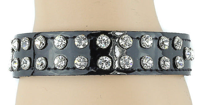 BC248P 2 ROW CLEAR/AURORA RHINESTONE PATENT BRACELET