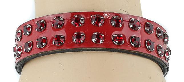 BC248P.RED 2 ROW RHINESTONE RED PATENT BRACELET