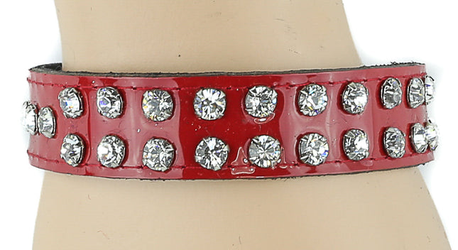 BC248P.RED 2 ROW RHINESTONE RED PATENT BRACELET