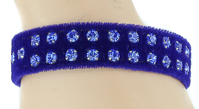 BC248VEL.BLU 2 ROW RHINESTONE BLUE VELVET BRACELET