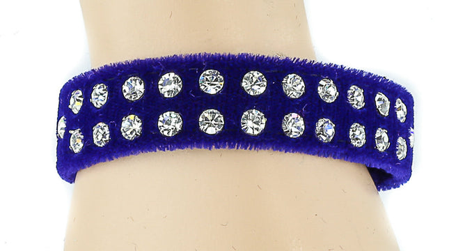 BC248VEL.BLU 2 ROW RHINESTONE BLUE VELVET BRACELET