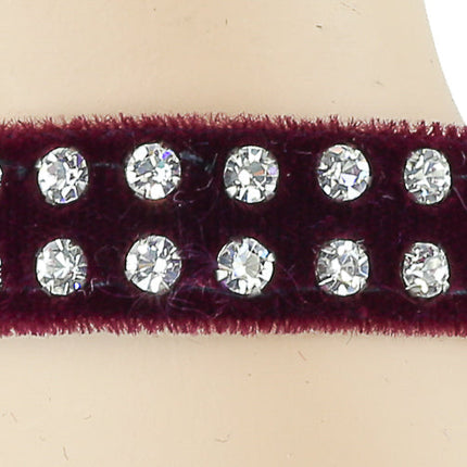 BC248VEL.BUR 2 ROW RHINESTONE BURGUNDY VELVET BRACELET