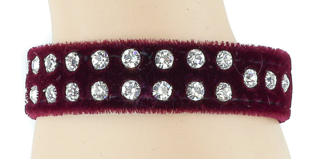 BC248VEL.BUR 2 ROW RHINESTONE BURGUNDY VELVET BRACELET