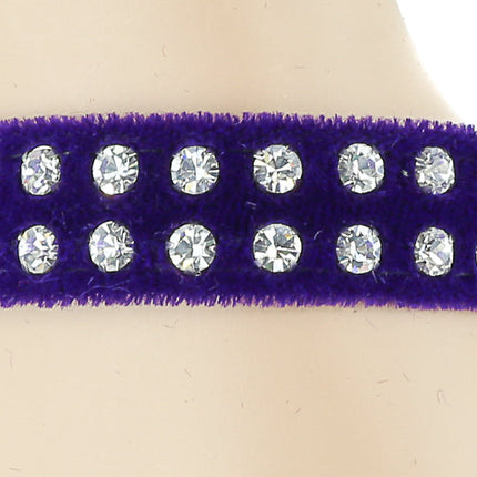 BC248VEL.PPL 2 ROW RHINESTONE PURPLE VELVET BRACELET
