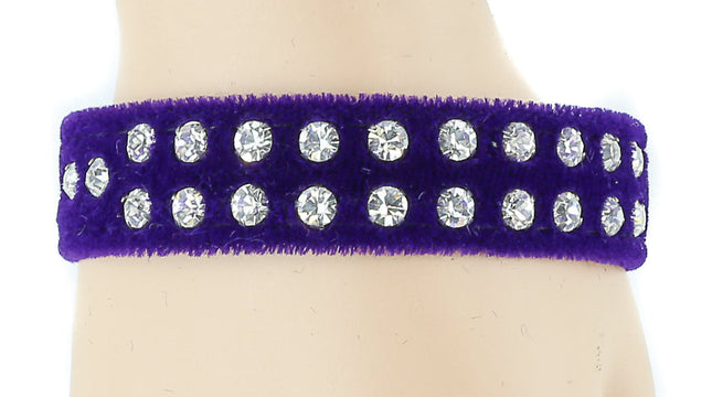 BC248VEL.PPL 2 ROW RHINESTONE PURPLE VELVET BRACELET
