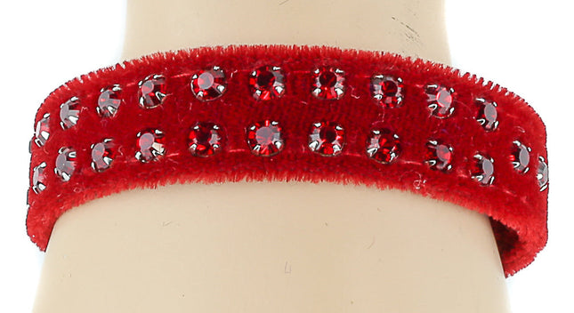 BC248VEL.RED 2 ROW RHINESTONE RED VELVET BRACELET