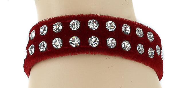 BC248VEL.RED 2 ROW RHINESTONE RED VELVET BRACELET