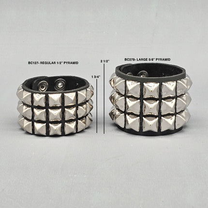 BC278  LARGE 5/8" PYRAMID 2 1/2" WIDE BRACELET LEATHER