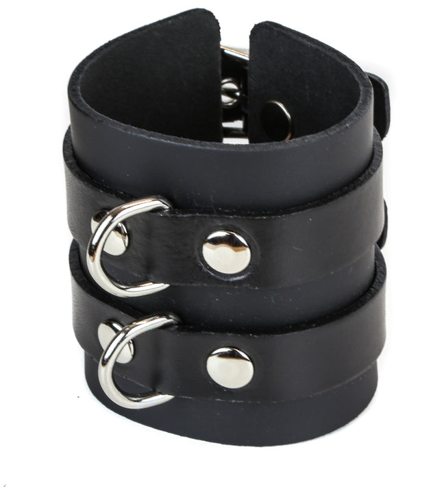 BC294D 2 BUCKLE D RING CUFF BRACELET