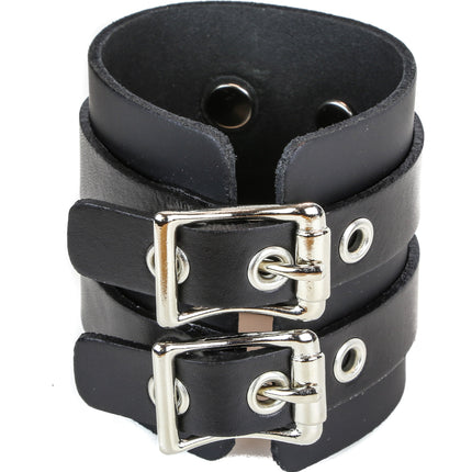 BC294D 2 BUCKLE D RING CUFF BRACELET