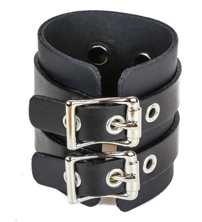 BC294D 2 BUCKLE D RING CUFF BRACELET