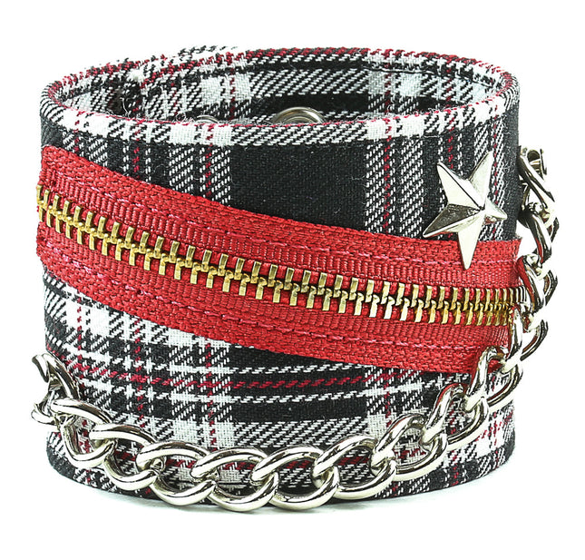 BC331 PLAID STAR ZIPPER CHAIN PUNK BRACELET