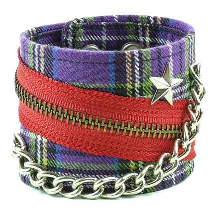 BC331 PLAID STAR ZIPPER CHAIN PUNK BRACELET