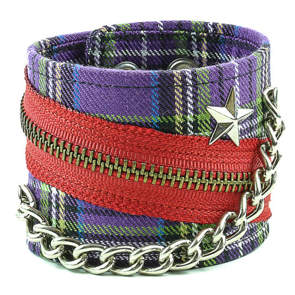 BC331 PLAID STAR ZIPPER CHAIN PUNK BRACELET