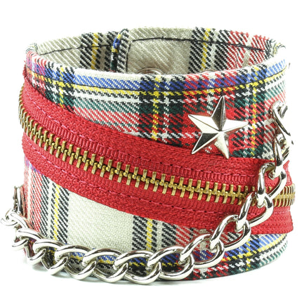 BC331 PLAID STAR ZIPPER CHAIN PUNK BRACELET
