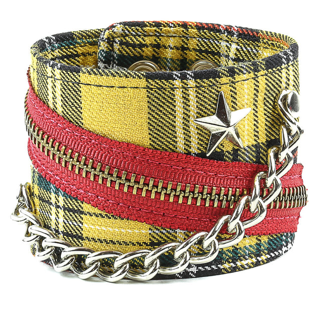 BC331 PLAID STAR ZIPPER CHAIN PUNK BRACELET