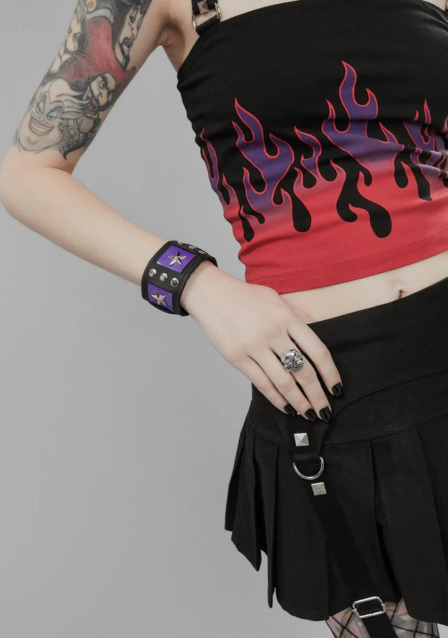 BC348PURPLE RIVETED RED BAND BRACELET WITH 3 STARS