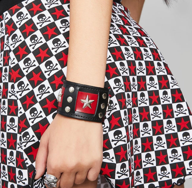 BC348 STAR STRAP RED LEATHER BRACELET