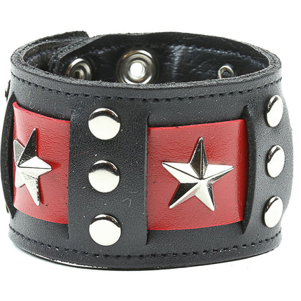 BC348 STAR STRAP RED LEATHER BRACELET