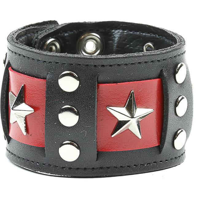BC348 STAR STRAP RED LEATHER BRACELET