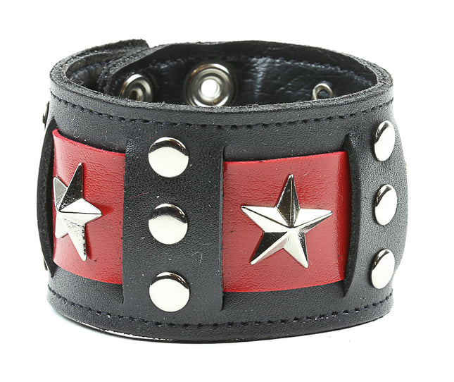 BC348 STAR STRAP RED LEATHER BRACELET