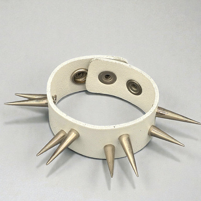 BC353WHITE  BRACELET WITH 2 ROW SLIM AND TALL SPIKES