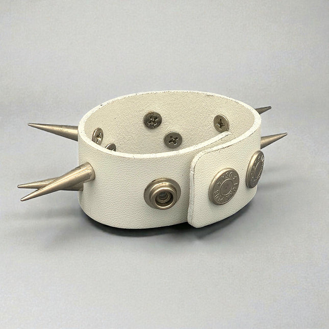 BC353WHITE  BRACELET WITH 2 ROW SLIM AND TALL SPIKES