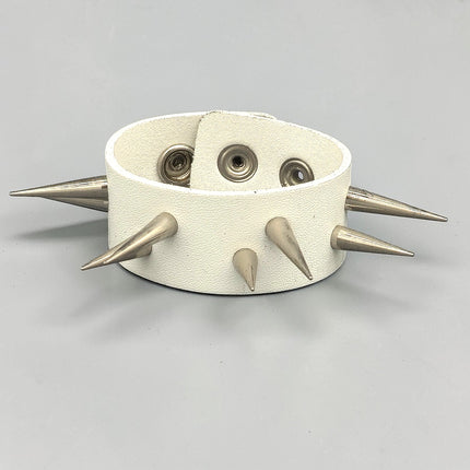 BC353WHITE  BRACELET WITH 2 ROW SLIM AND TALL SPIKES