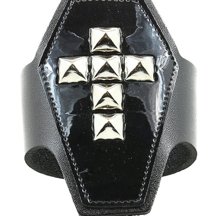 BC369CROSS BLACK COFFIN BRACELET WITH PYRAMID STUDS CROSS