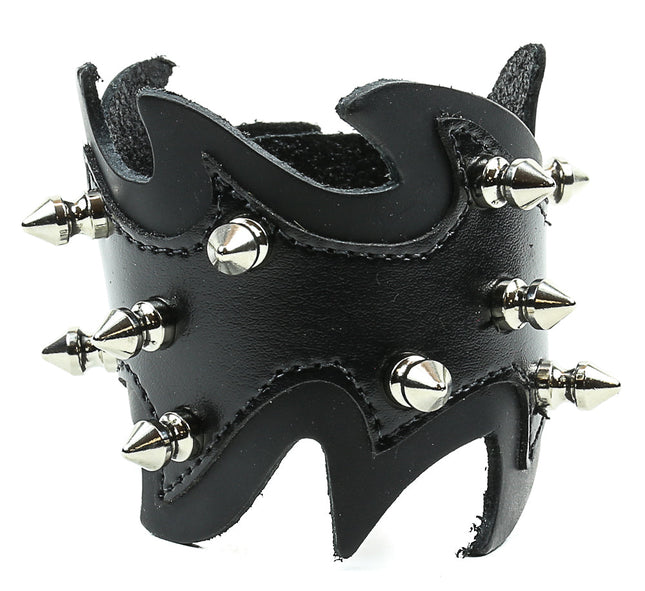 BC376 FLAME LEATHER SPIKE  BRACELET