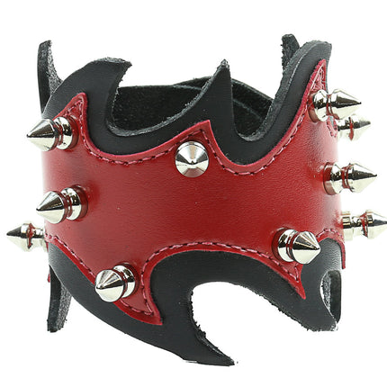BC376 FLAME LEATHER SPIKE  BRACELET