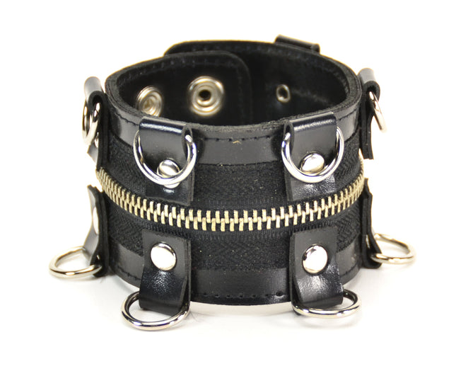 BC387 ZIPPER D RING GOTH BRACELET CUFF