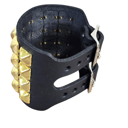 BC412  4 ROW PYRAMID STUDDED DOUBLE BUCKE CUFF BRACELET