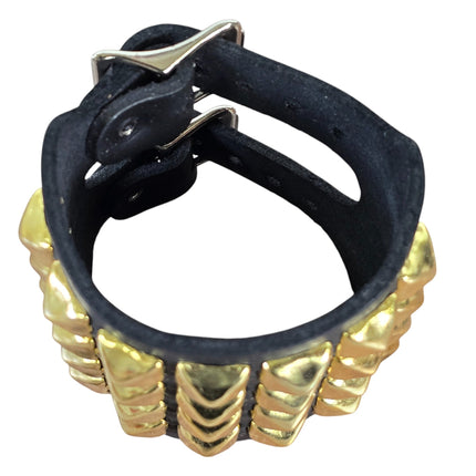 BC412  4 ROW PYRAMID STUDDED DOUBLE BUCKE CUFF BRACELET