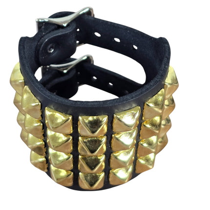 BC412  4 ROW PYRAMID STUDDED DOUBLE BUCKE CUFF BRACELET