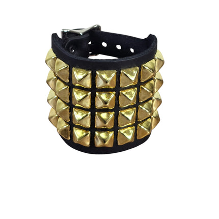 BC412  4 ROW PYRAMID STUDDED DOUBLE BUCKE CUFF BRACELET